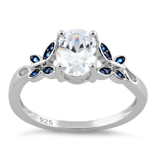 Sterling Silver Clear Double Butterfly Center Stone CZ Ring