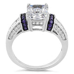Sterling Silver Emerald-Cut Purple CZ Ring