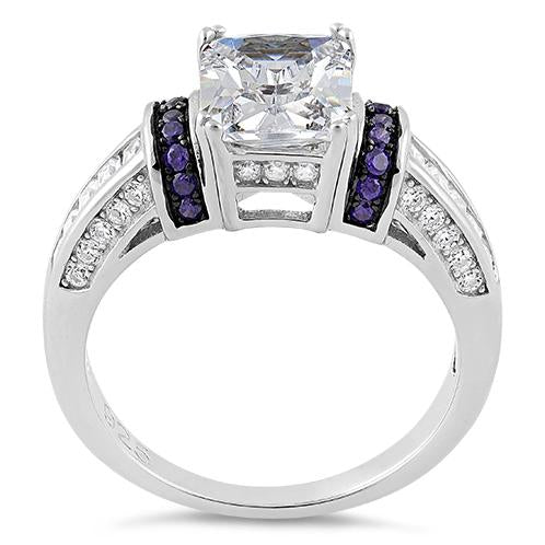 Sterling Silver Emerald-Cut Purple CZ Ring