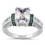 Sterling Silver Emerald-Cut Green CZ Ring