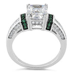 Sterling Silver Emerald-Cut Green CZ Ring