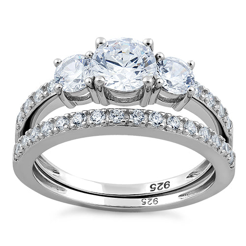 Sterling Silver CZ Engagement Set Ring