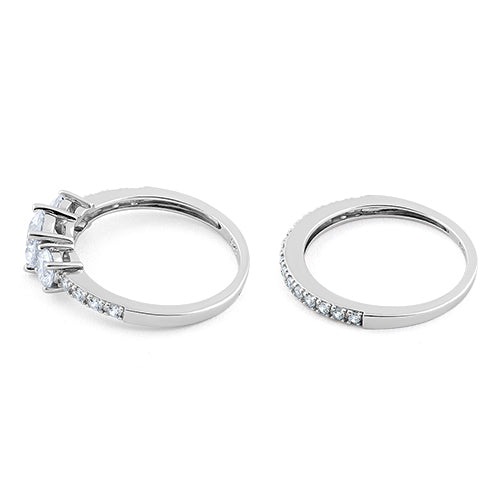 Sterling Silver CZ Engagement Set Ring