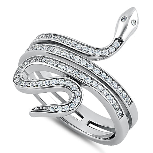 Sterling Silver Clear Eyed Snake CZ Ring