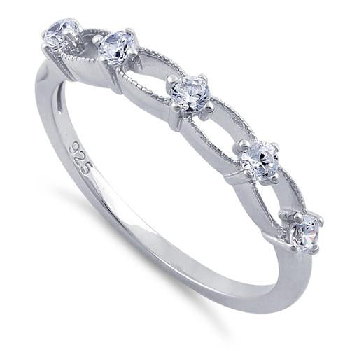 Sterling Silver Clear Five Round Stones CZ Ring
