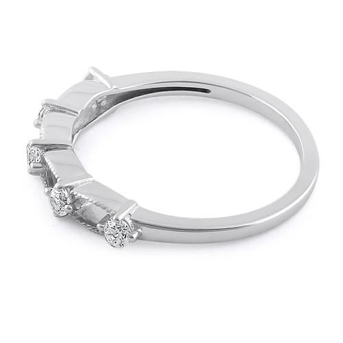 Sterling Silver Clear Five Round Stones CZ Ring