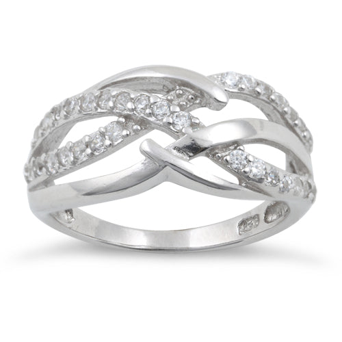 Sterling Silver Clear Free Form Cut CZ Ring