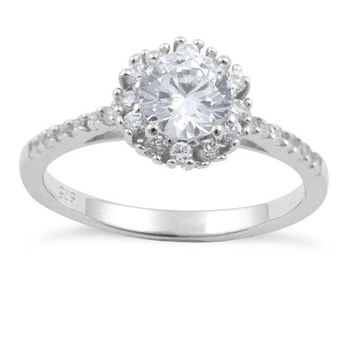 Sterling Silver Clear Halo Round Cut Engagement CZ Ring