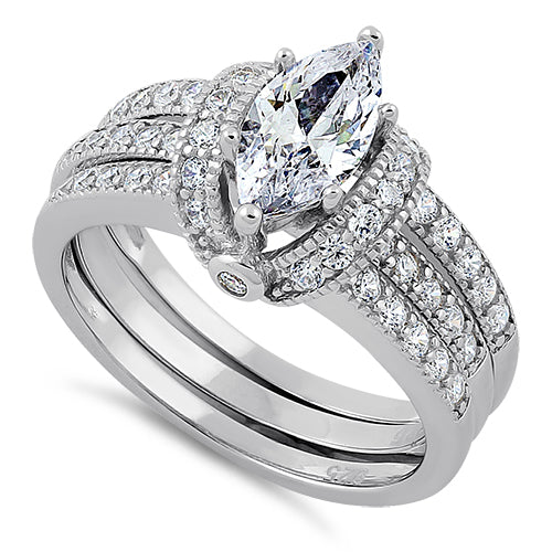 Sterling Silver Clear Marquise CZ Set Ring