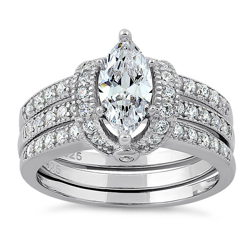 Sterling Silver Clear Marquise CZ Set Ring