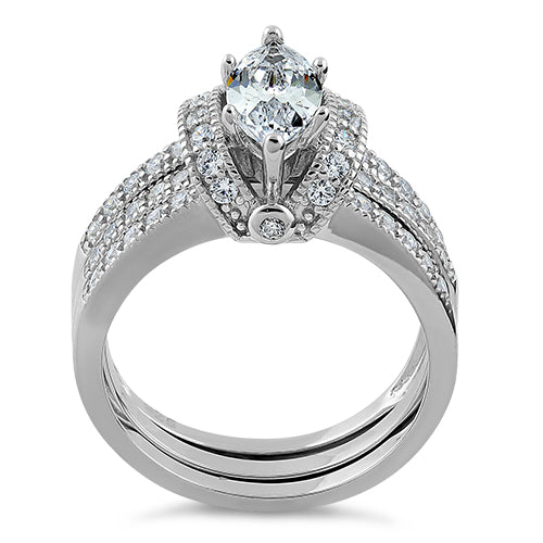 Sterling Silver Clear Marquise CZ Set Ring