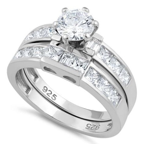 Sterling Silver Clear Round Cut Engagement Set CZ Ring