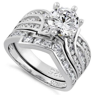 Amazon.com: Ginger Lyne Collection Queena Bridal Wedding Ring Set for Women  Sterling Silver Twist Vine Setting with 1 Carat Cubic Zirconia Engagement  and Band Size 4 : Clothing, Shoes & Jewelry