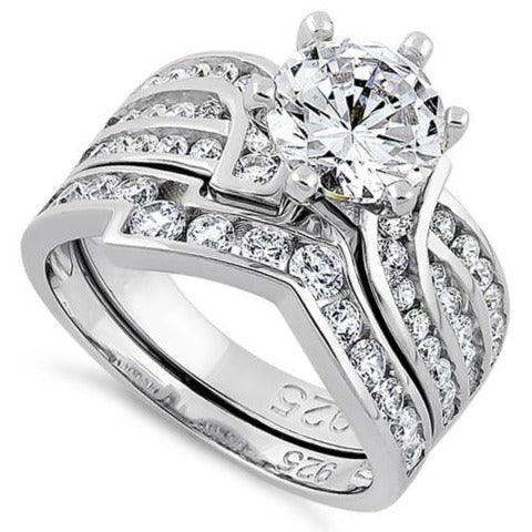 Sterling Silver Round CZ Engagement Set Ring