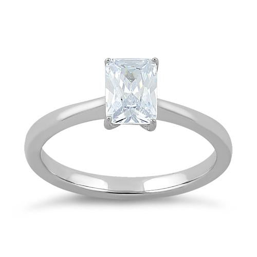 Sterling Silver Clear Radiant Cut CZ Ring