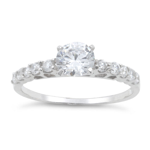 Sterling Silver Clear Round Cut Engagement CZ Ring