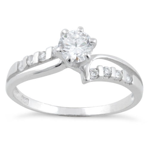 Sterling Silver Clear Round Cut Engagement CZ Ring