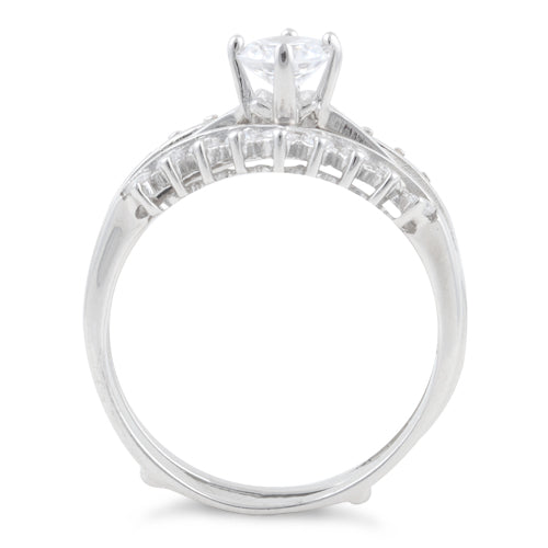 Sterling Silver Clear Round Cut Engagement CZ Set Ring