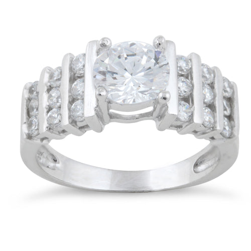 Sterling Silver Clear Round Cut Engagement CZ Ring