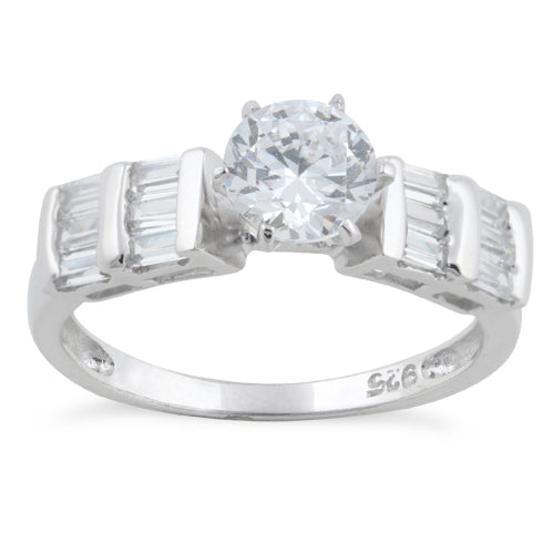 Sterling Silver Clear Round Cut Engagement CZ Ring