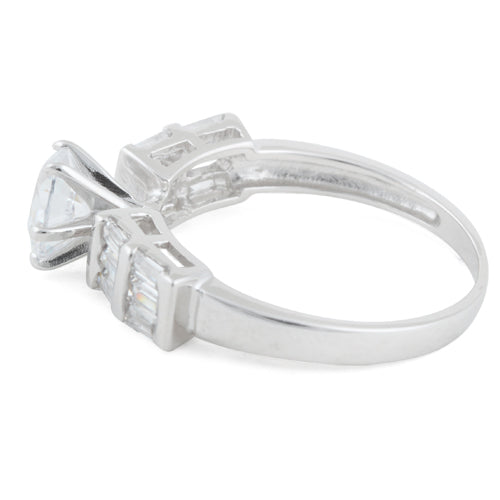 Sterling Silver Clear Round Cut Engagement CZ Ring