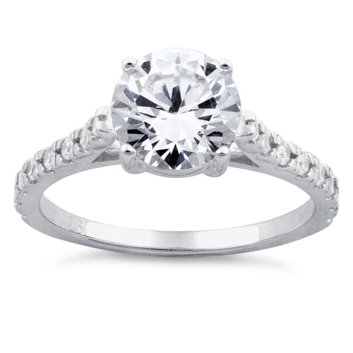 Sterling Silver Clear Round Cut Engagement CZ Ring