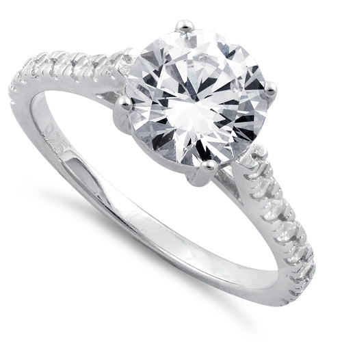 Sterling Silver Clear Round Cut Engagement CZ Ring