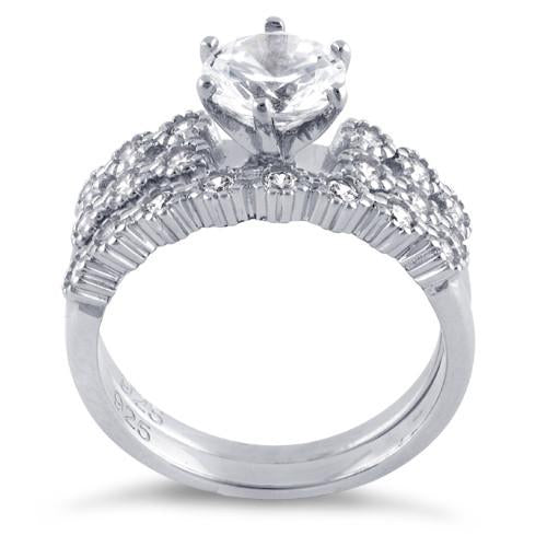 Sterling Silver Clear Round Cut Engagement CZ Set Ring