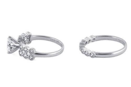 Sterling Silver Clear Round Cut Engagement CZ Set Ring