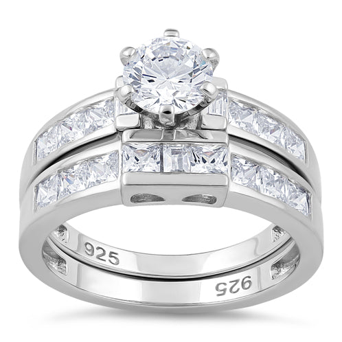 Sterling Silver Clear Round Cut Engagement Set CZ Ring