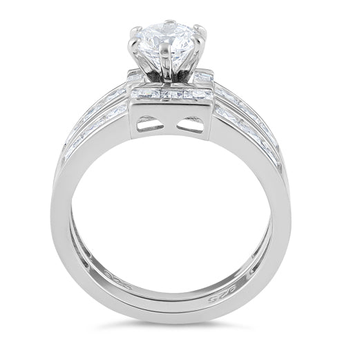 Sterling Silver Clear Round Cut Engagement Set CZ Ring