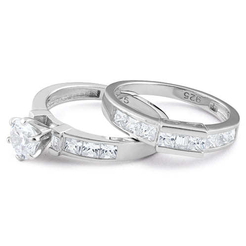 Sterling Silver Clear Round Cut Engagement Set CZ Ring