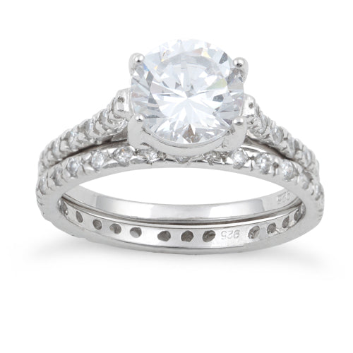 Sterling Silver Clear Round Cut Engagement Set CZ Ring