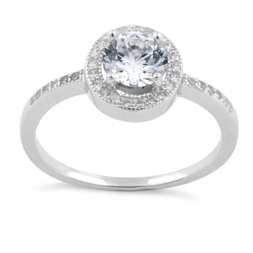 Sterling Silver Clear Round CZ Halo Engagement Ring