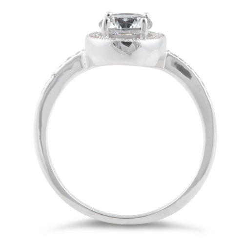 Sterling Silver Clear Round CZ Halo Engagement Ring