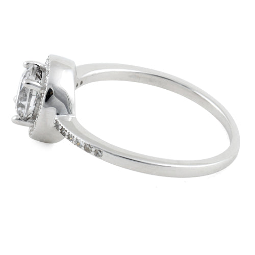 Sterling Silver Clear Round CZ Halo Engagement Ring