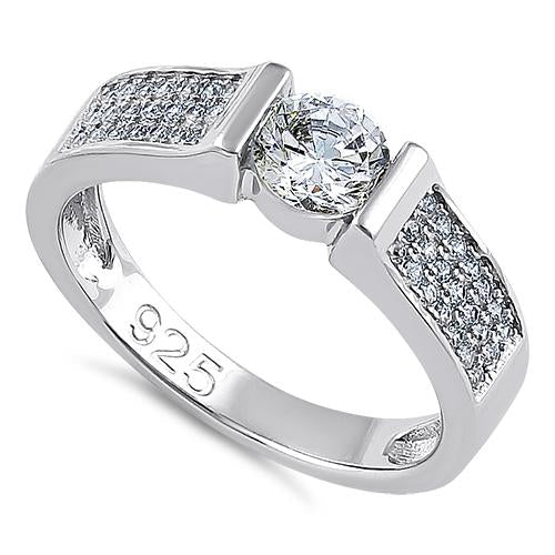 Sterling Silver Clear Round Engagement CZ Ring