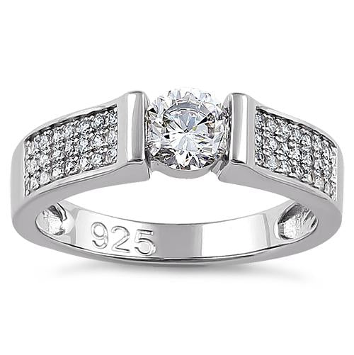 Sterling Silver Clear Round Engagement CZ Ring