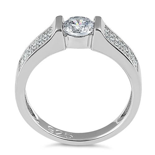 Sterling Silver Clear Round Engagement CZ Ring