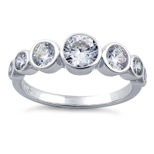 Sterling Silver Clear Seven Stone Round CZ Ring