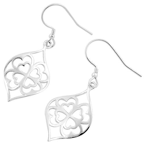 Sterling Silver Clover Hearts Hook Earrings