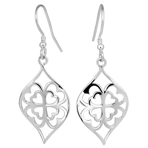 Sterling Silver Clover Hearts Hook Earrings