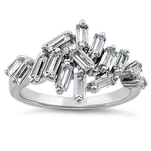 Sterling Silver Cluster Baguette Straight Clear CZ Ring