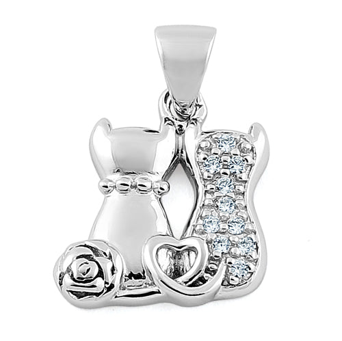 Sterling Silver Couple Cats CZ Pendant