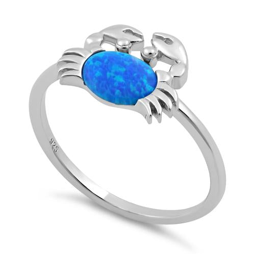 Sterling Silver Crab Blue Lab Opal Ring