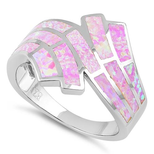 Sterling Silver Crooked Pink Lab Opal Ring