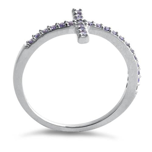 Sterling Silver Cross Amethyst CZ Ring