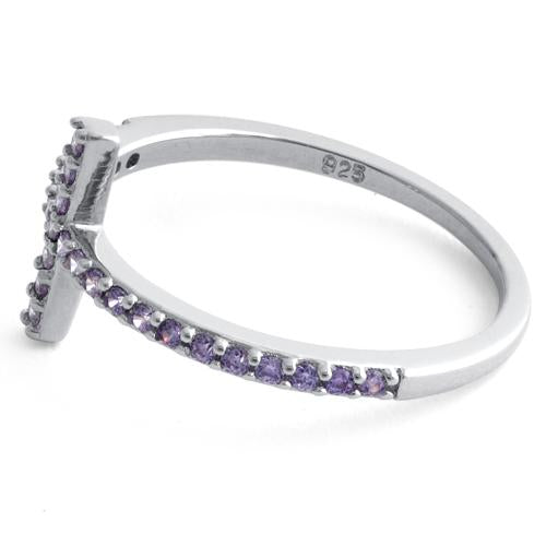 Sterling Silver Cross Amethyst CZ Ring