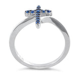 Sterling Silver Cross Blue CZ Ring