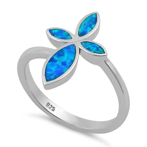 Sterling Silver Cross Blue Lab Opal Ring